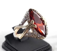 3Ct Marquise Cut Lab Created Garnet Turkish Design Ring 14K Yellow Gold Plated - £151.84 GBP