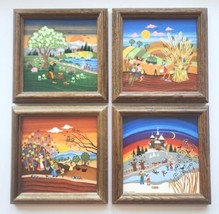 Set Of 4 Ceramic Tiles Barbara Furstenhofer Signed Tiles Seasons 6” X 6” Framed - £115.83 GBP