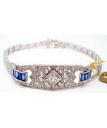 14k Gold Art Deco Style Genuine Natural Diamond and Sapphire Bracelet (#... - £3,181.25 GBP