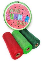 Summer Watermelon Wreath Kit: 10&quot; Deco Metallic Mesh Ribbon Rolls (Rind Green, V - £28.32 GBP