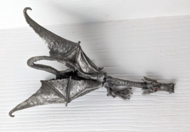 Pewter Dragon detailed red crystal rhinestone eyes winged fantasy mythical fig - £19.84 GBP