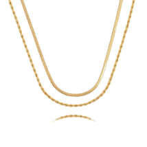 18K Gold Plated Double Layer Twists Snake Bone Chain Necklace - £24.59 GBP