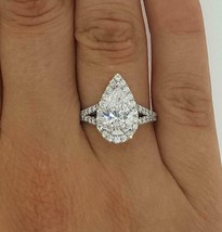 Split Shank 2.65Ct Pear Cut Diamond Halo Engagement Ring 14k White Gold Size 7.5 - £189.26 GBP