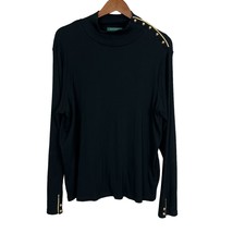 Lauren Ralph Lauren Top Women 2X Black Ribbed Long Sleeve Button Mock Neck Shirt - £31.95 GBP