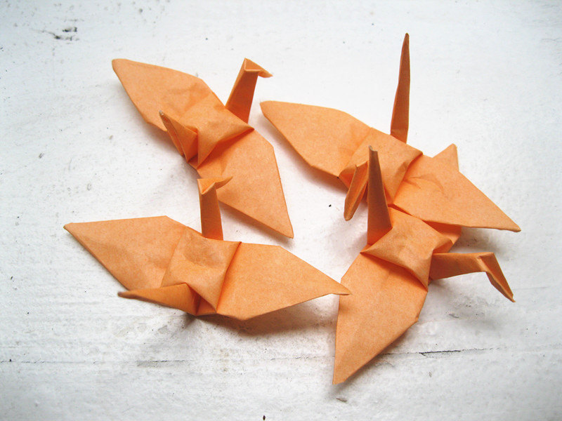 100 3" peach cream apricot small origami paper cranes wedding birthday party dec - £11.72 GBP