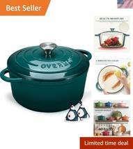 Versatile 5.5QT Enameled Cast Iron Dutch Oven with Lid - Bottle Green El... - $74.99