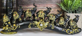 Elephant Herd On Great Migration On Black Tusk With Golden Scrollwork Fi... - $39.99