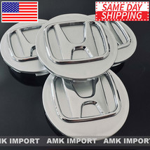 Set of 4 Silver Wheel Rim Center Hub Caps with Chrome Logo for Honda 69M... - £13.97 GBP
