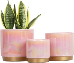 These Ceramic Planters With Drainage Holes Measure 6 X 5 X 4 Inches And Are Pink - £33.61 GBP