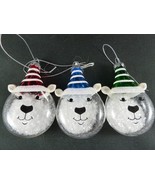 Set of 3  Hand Painted Glass Bear Christmas Ornaments 3.5&quot; - $21.35 CAD