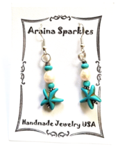 Howlite Starfish Earrings with Cultured Pearls Arainia Sparkles New on Card  USA - £7.92 GBP