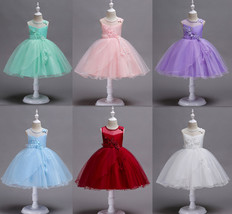 3D Floral Applique Flower Girl Dress for Pageant Wedding Party Dress up - £18.07 GBP