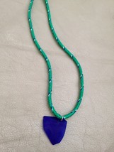 Cobalt blue glass pendant necklace on 30&quot; diamond braided rope - £19.90 GBP