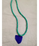 Cobalt blue glass pendant necklace on 30&quot; diamond braided rope - $24.99