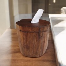 Teak Tree Trunk Tissue Box Dispenser Wooden Storage Solid Wood - $676.45 MXN