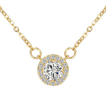 Crystals From Swarovski Halo 3 Carat Necklace In 14K Gold Overlay 17 Inch New - $53.20