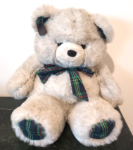 The Westcliff Collection Teddy Bear Grey Gray Vtg Large 18&quot; Plaid Plush Stuffed - £54.50 GBP