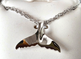 925 Sterling Silver Whale Tail Pendant Necklace W/Makers Mark 18" Chain - $26.72