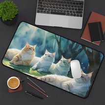 Serene Cat Desk Mat, Cat Lovers Gift, Office Decor, Mouse Pad, Personali... - $28.05 CAD