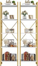 Bookcase Shelf, Small Narrow Bookshelf With Metal Frame,, White And Gold,2Pcs - £87.49 GBP