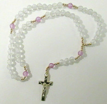 Clear &amp; Lavender Faceted Acrylic Plastic Bead Prayer Rosary with Crucifix - $8.00