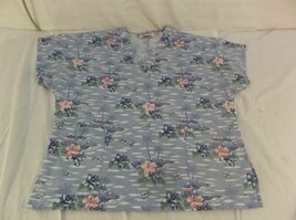 Jasco Uniform Blue Floral &amp; Palm Tree Graphic Pattern Medium Nursing Scr... - $301.75 MXN