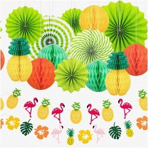 Tropi-Flam Pineap-Party Decor Set: Flamingo Garland, Honeycomb Balls, Paper Fans - £35.88 GBP