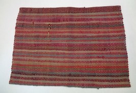 Vintage Rag Rug Hand Made Multi Color Cotton Woven 35&quot; Long 25&quot; Wide - £13.19 GBP