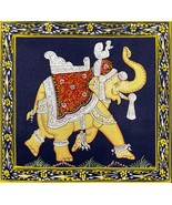 Royal Elephant Handmade Miniature Indian Ethnic Folk Painting on Silk | ... - £83.18 GBP