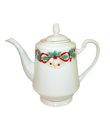 Vintage Sango Teapot Noel Christmas Green Holly Berries 8.5&quot; 1990 Holida... - £11.66 GBP