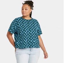 Ava &amp; Viv Women's 3X Plus Size Short Sleeve Jersey Boxy T-Shirt Green Bl... - $14.99
