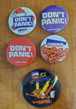 Vtg Pin Lot Of 5 DON’T PANIC Federal Express Pin Back Button FedEx Halloween - £14.16 GBP