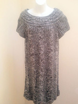 Yvos L Gray Sweater Dress Marled Cable Knit Boat Neck Cap Sleeve - £16.94 GBP