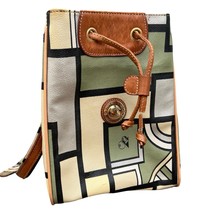 Double Fish 90s Leather Geometric Beige Green Silver Drawstring Shoulder... - $74.65