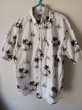 Michael Austin Mens Hawaiian Shirt XL Cotton Short Sleeve Pam Trees Cream - $16.83
