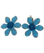 Signed Weiss Vintage Clip On Earrings Enamel Flowers Vintage Gold Tone L... - £39.95 GBP