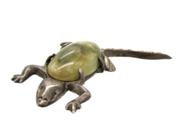 Vintage Sterling Silver Mexico Lizard Gecko Reptile Pin Brooch with Green Stone - £31.84 GBP