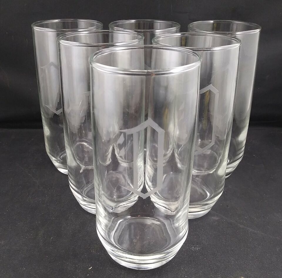 Monogrammed Glasses Anchor Hocking Tumblers &quot;D&quot; Set of 6 - Near Mint - $16.00