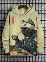 Men&#39;s Cat Drinking Tea Japanese Tea Ceremony Art Print Hooded Sweatshirt - $30.00