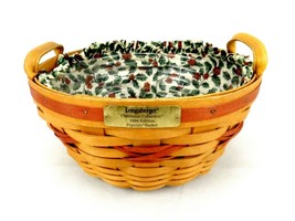 Longaberger Popcorn Basket w/Liner & Insert, Handles, 1999 Christmas Collection - $39.15