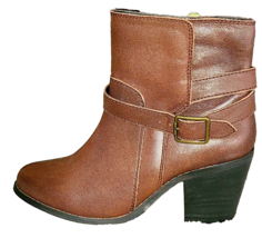 Sterling River Brown Leather Western Ankle Boot Sz 8.5M Block Heel, buck... - $31.43 CAD