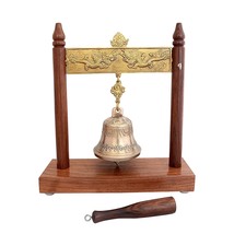 Asravik Brass Decorative Bell with Two Side Wooden Stand &amp; Stick Used as Table,  - £35.58 GBP