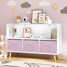 Kids bookcase with Collapsible Fabric Drawers, Children&#39;s Book - White Pink - £61.01 GBP