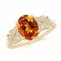 ANGARA Vintage Style Oval Citrine Ring with Diamonds for Women in 14K Solid Gold - £1,047.21 GBP