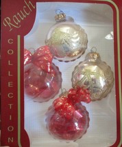 Rauch Collection Glass Ball Ornaments Set of 4 - 2 Ribbon Filled &amp; 2 Gol... - £13.28 GBP