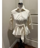 ROBERT RODRIGUEZ Ivory Blouse 100% Cotton Pleated Detail Belt SZ 10 EUC - €84,07 EUR
