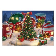7X5Ft Cartoon Christmas Village Photography Backdrop Winter Snow Pine Tree Backg - £23.46 GBP