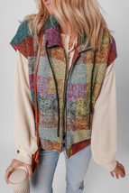 Multicolor Plaid Print Side Pockets Zipped Loose Vest - $24.68