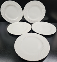 5 Sheffield Bone White Dinner Plates Set Vintage Ivory Swirl Rim USA Dishes Lot - £37.09 GBP