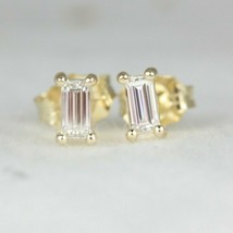 2Ct Baguette Cut Simulated Diamond Solitaire Stud Earrings Yellow Gold Plated - £38.25 GBP